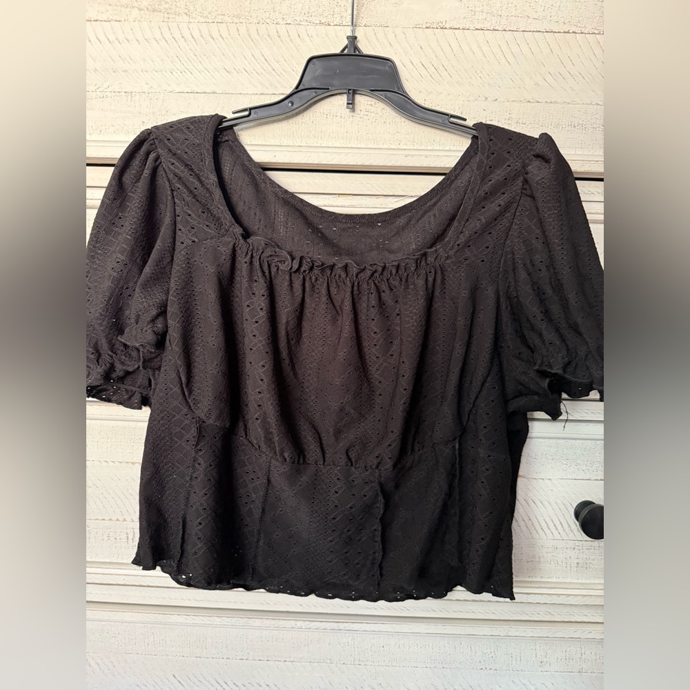 SHEIN Black Eyelet Blouse